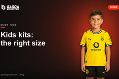 Garra Esportes kids guide cover with a boy wearing the Borussia Dortmund 26/27 home kids kit