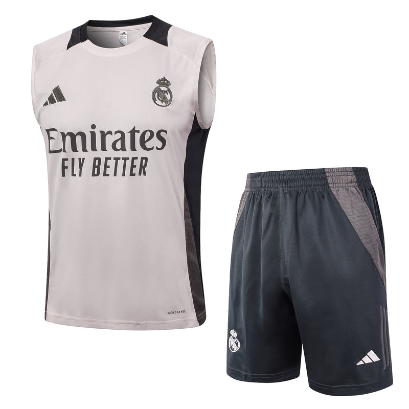 Conjunto Real Madrid Treino Camisa Regata + short 24/25 - Masculino adidas - azul (gola azul claro)