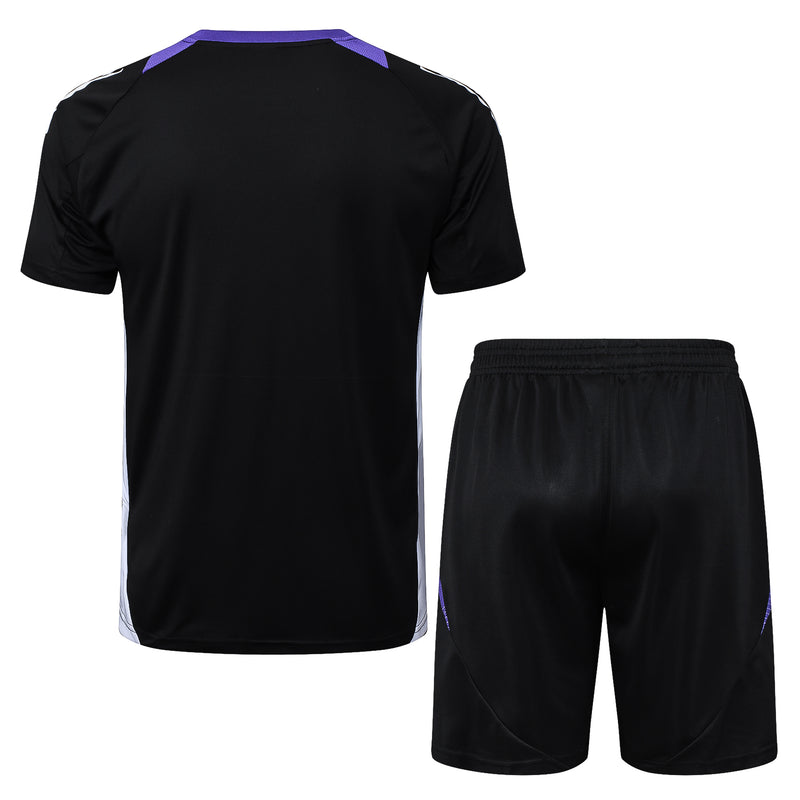 Conjunto Real Madrid Treino Camisa + short 24/25 - Masculino Adidas - Preta com detalhes roxo