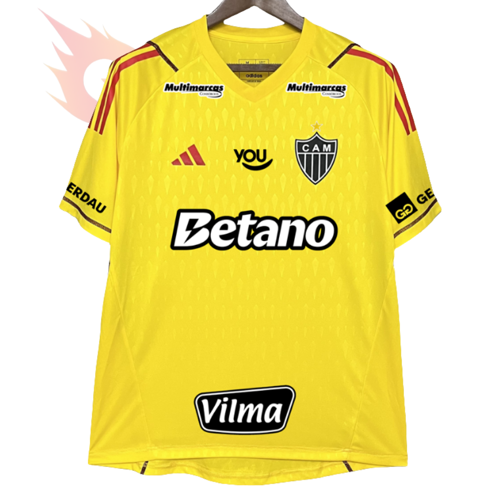 Camisa Atlético Mineiro 24/25 Goleiro - Amarelo - Todos os Patrocínios - Versão Torcedor