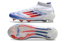 Chuteira de Campo Adidas F50 Elite Mid Cano Alto FG - Branco e Azul