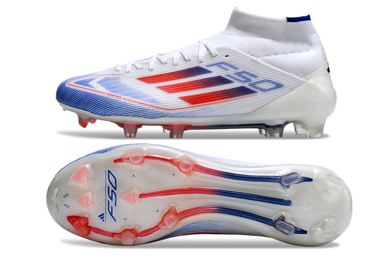 Adidas F50 Elite Mid High Top FG Football Boots - White and Blue
