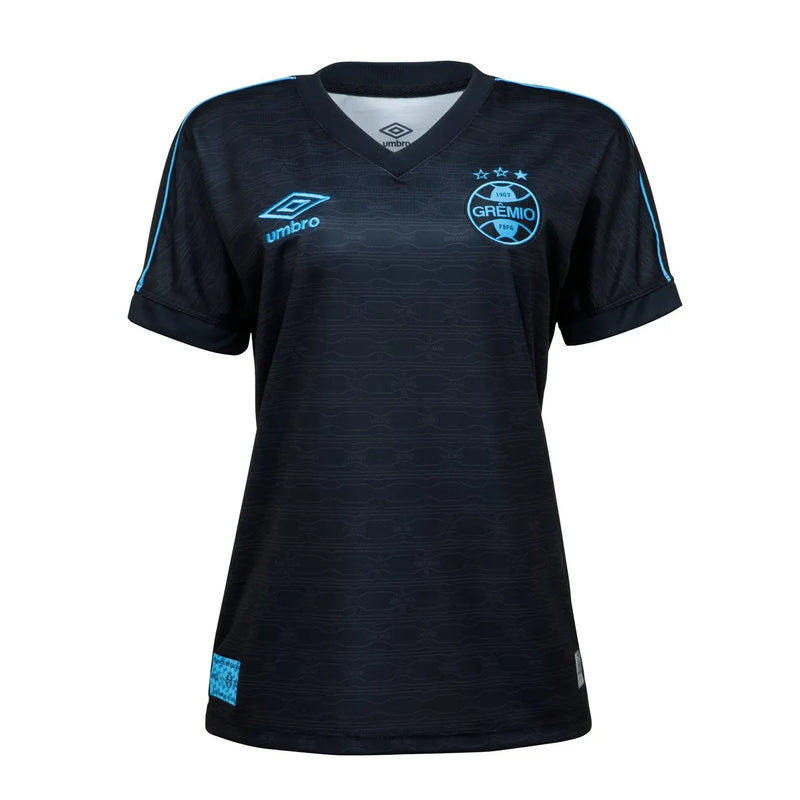 Camisa Grêmio III 23/24 - Torcedor Umbro Feminina - Preta com detalhes em azul