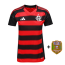 Camisa Flamengo I 25/26 - Torcedor Adidas Feminina - Preta e vermelha