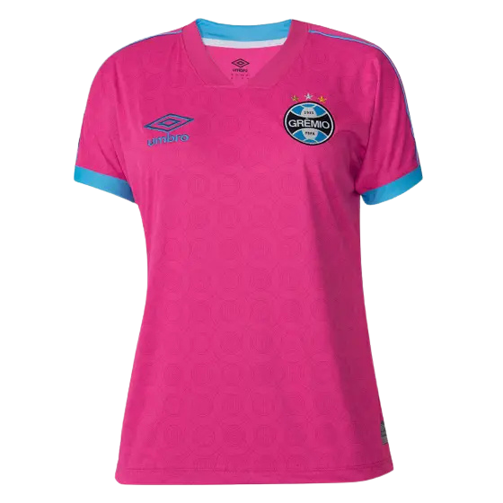 Camisa Grêmio Edição especial Outubro rosa 23/24 - Torcedor Umbro Feminina - Rosa com detalhes em azul