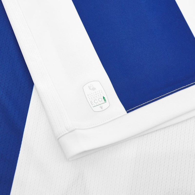Camisa Real Sociedad l 24/25 - Torcedor Macron Masculina - Branca e azul