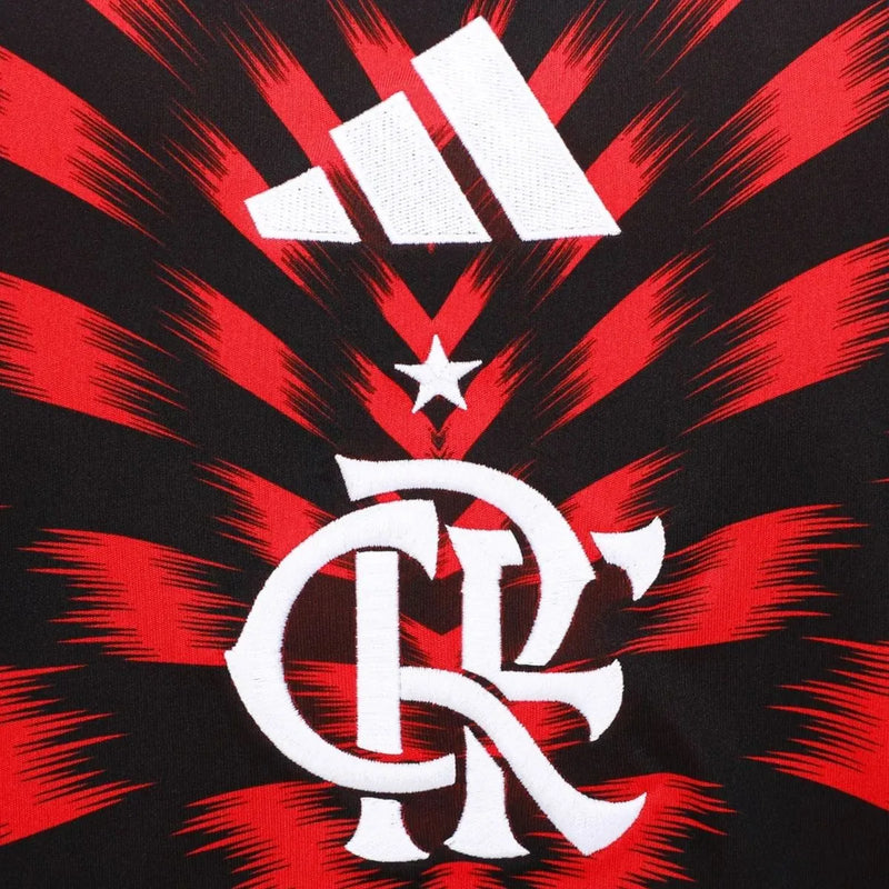 Camisa Flamengo pré-jogo 25/26 Torcedor Adidas Masculina - Preto e Vermelho