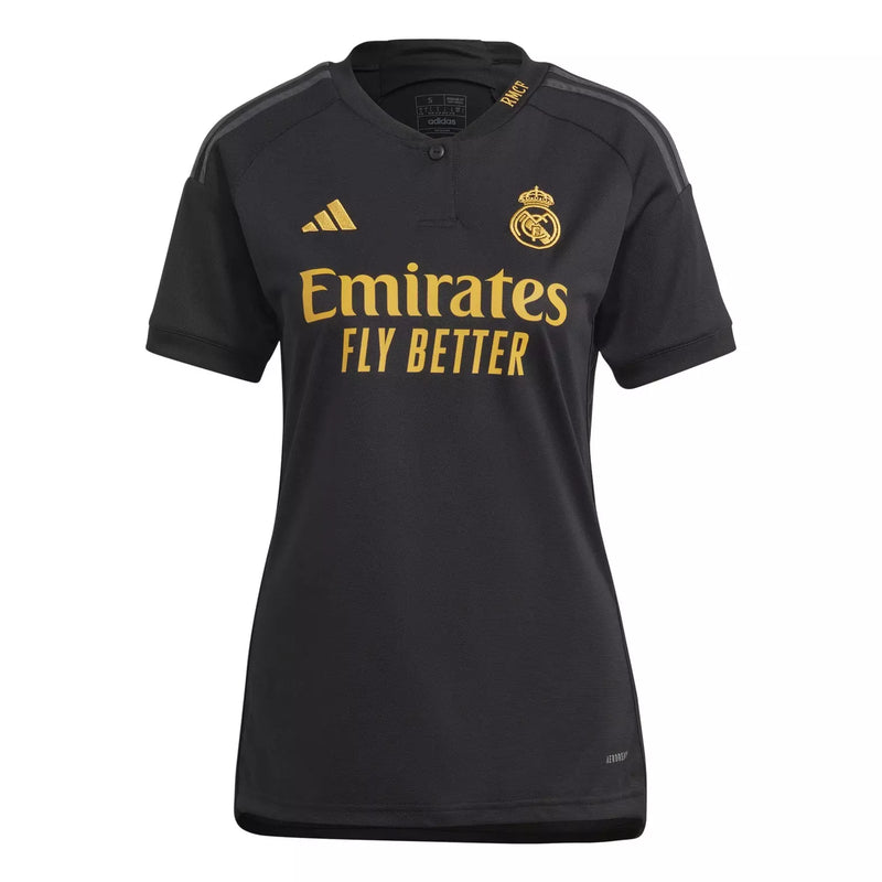 Camisa Real Madrid III 23/24 - Feminina Adidas - Preta com detalhes em cinza
