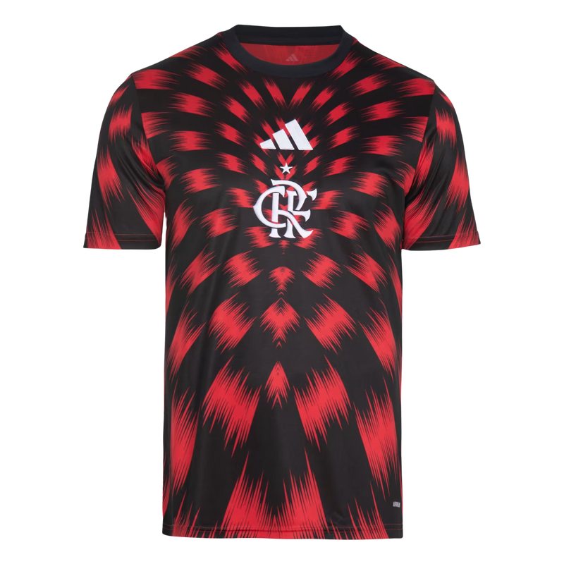Camisa Flamengo pré-jogo 25/26 Torcedor Adidas Masculina - Preto e Vermelho