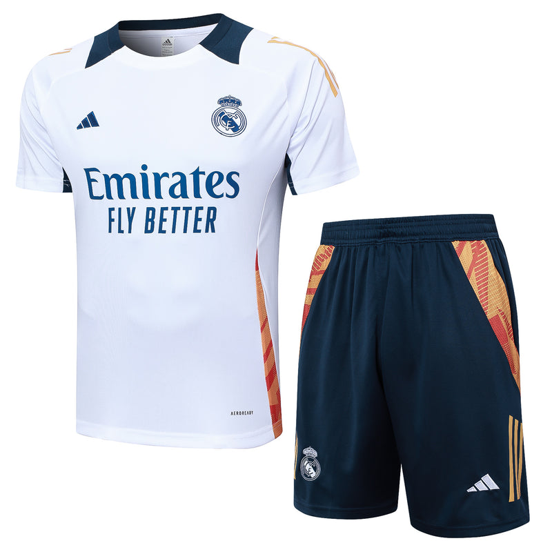 Conjunto Real Madrid Treino Camisa manga curta + short 25/26 - Masculino Adidas - branca (mangas brancas)