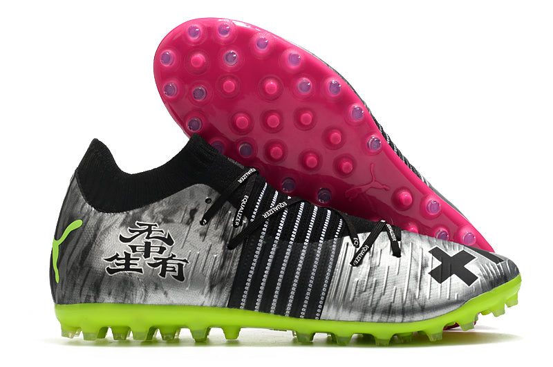 Chuteira Puma Future Z FG/AG - Cinza/rosa/amarelo