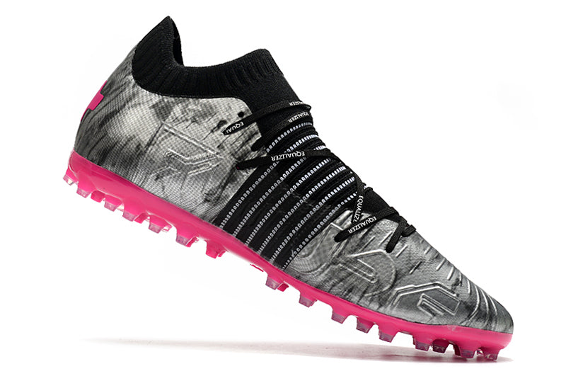 Chuteira Puma Future Z FG/AG - Cinza/rosa/amarelo