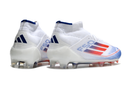 Chuteira de Campo Adidas F50 Elite Mid Cano Alto FG - Branco e Azul