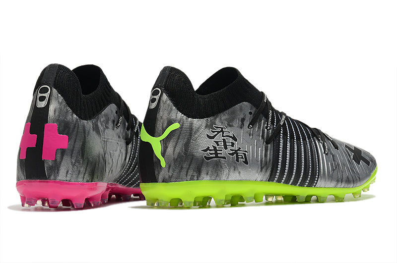 Chuteira Puma Future Z FG/AG - Cinza/rosa/amarelo