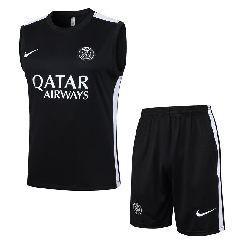 Paris Saint-Germain Training Set Tank Top Shirt + Shorts 24/25 - Men's Nike - Black (White Shoulders)