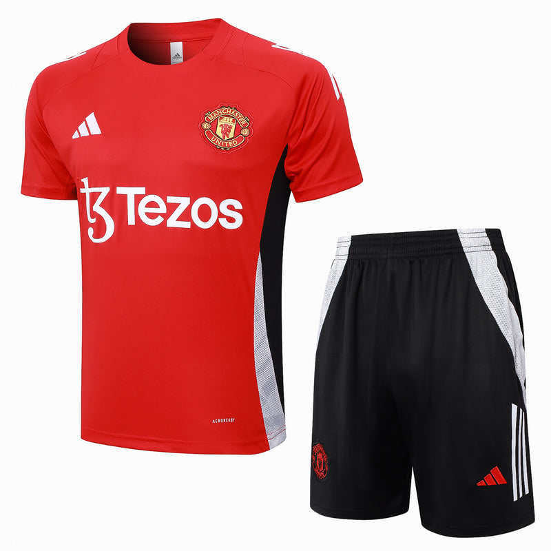 Conjunto Manchester United Treino Camisa manga curta + short 24/25 - Masculino Adidas - Vermelho