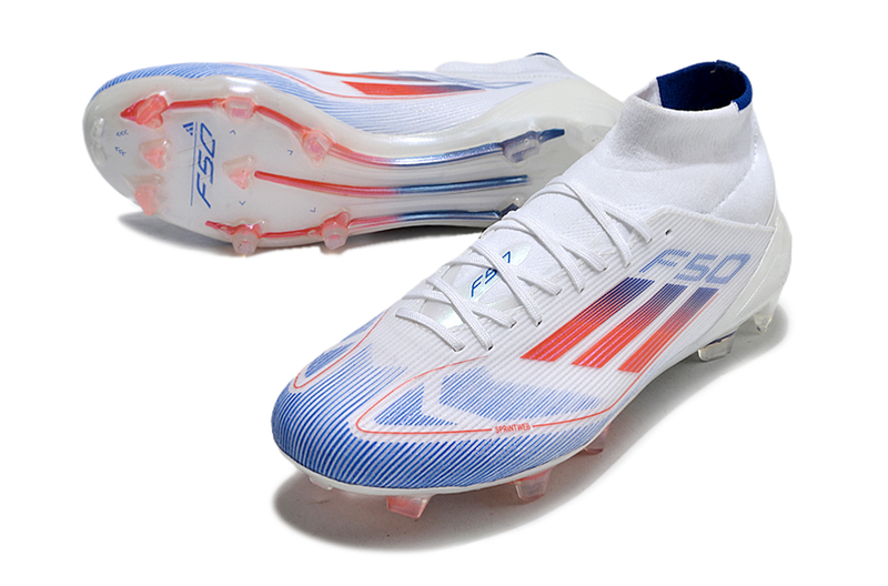 Adidas F50 Elite Mid High Top FG Football Boots - White and Blue