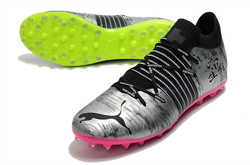 Chuteira Puma Future Z FG/AG - Cinza/rosa/amarelo