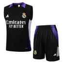 Conjunto Real Madrid Treino Camisa Regata + short 24/25 - Masculino adidas - preto (gola roxa)