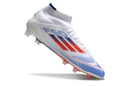 Chuteira de Campo Adidas F50 Elite Mid Cano Alto FG - Branco e Azul