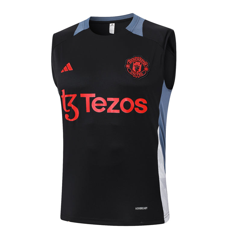 Conjunto Manchester United Treino Camisa Regata + short 24/25 - Masculino Adidas - Preto