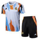 Conjunto Real Madrid Treino Camisa + short 24/25 - Masculino Adidas - Branco com detalhes em laranja e azul