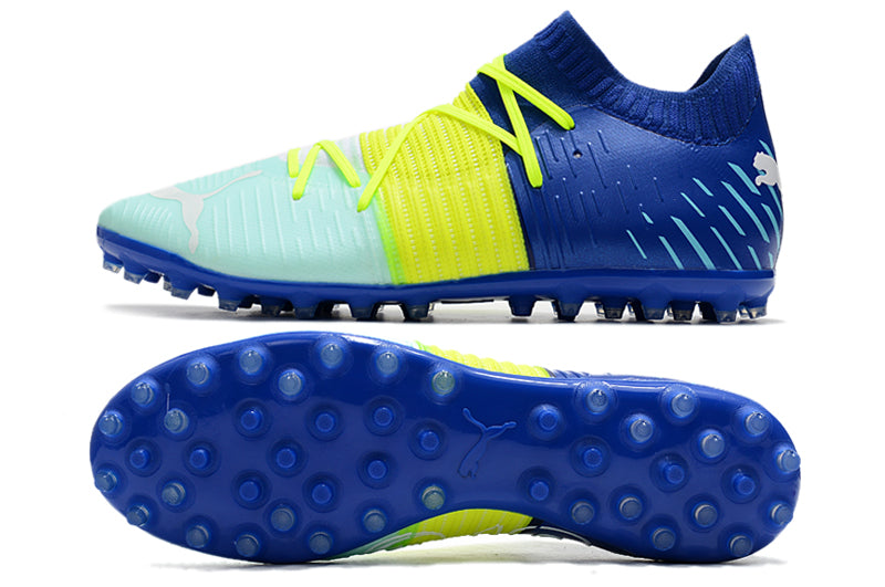 Chuteira Puma Future Z FG/AG - Azul/Amarelo/verde agua