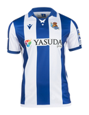 Camisa Real Sociedad l 24/25 - Torcedor Macron Masculina - Branca e azul