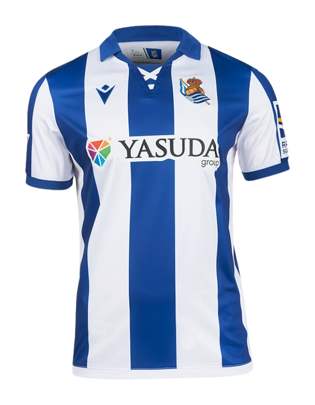 Camisa Real Sociedad l 24/25 - Torcedor Macron Masculina - Branca e azul