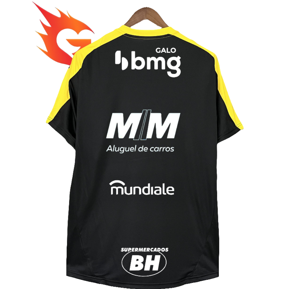 Camisa Atlético Mineiro 25/26 Treino - Todos os Patrocínios - Preta - Versão Torcedor