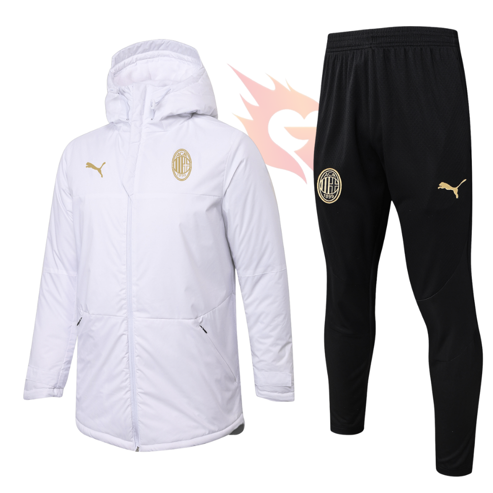 Conjunto Jaqueta Puffer e Calça Training - AC Milan Branco