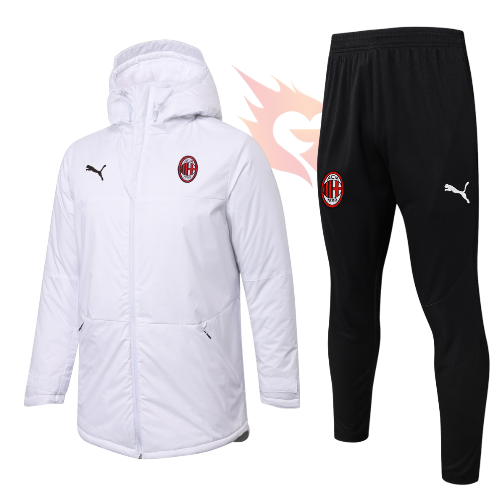 Conjunto Jaqueta Puffer e Calça Training - AC Milan Branco