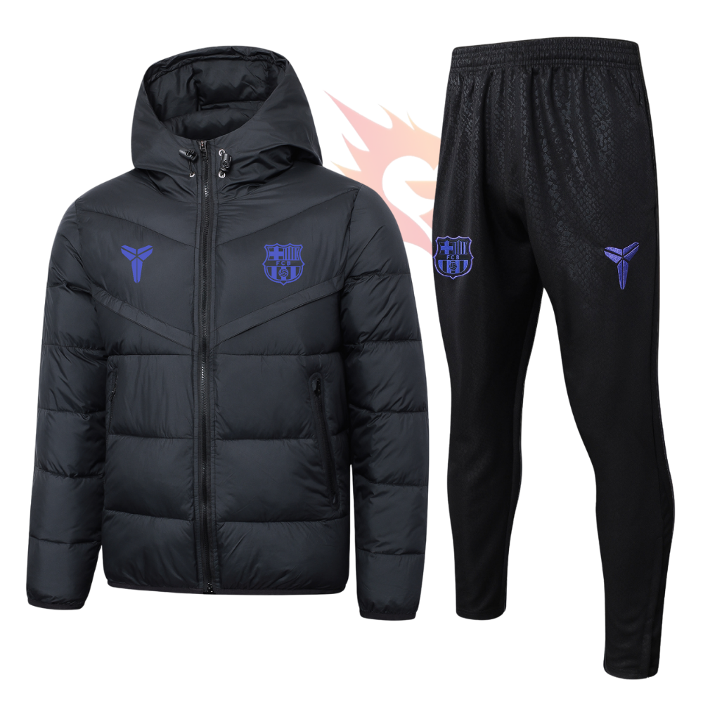 Conjunto Jaqueta Puffer e Calça Training - Barcelona Preto e Roxa - 25/26