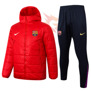 Puffer Jacket and Training Trousers Set Barcelona Red Cotton