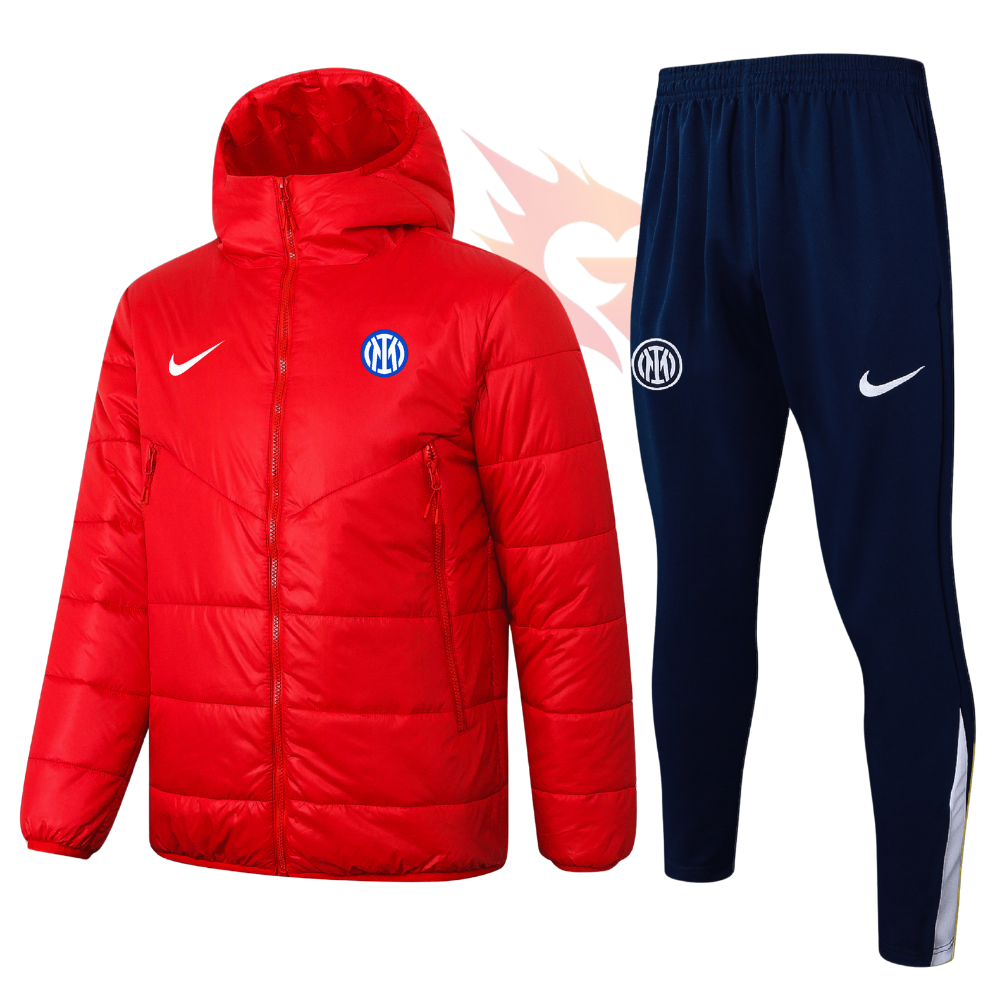 Conjunto Jaqueta Puffer e Calça de Treino Inter de milan Vermelha de Algodão