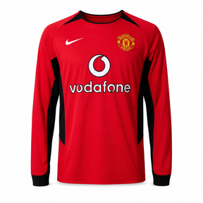 Manchester United 03/04 Home Mangas longa - Retrô