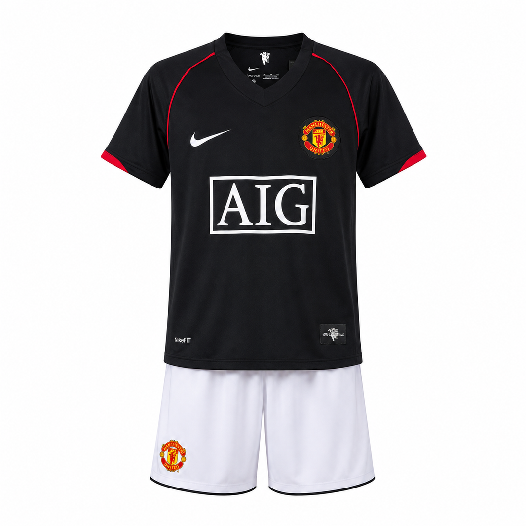Manchester United 07/08 Preto - Conjunto Infantil - Retrô