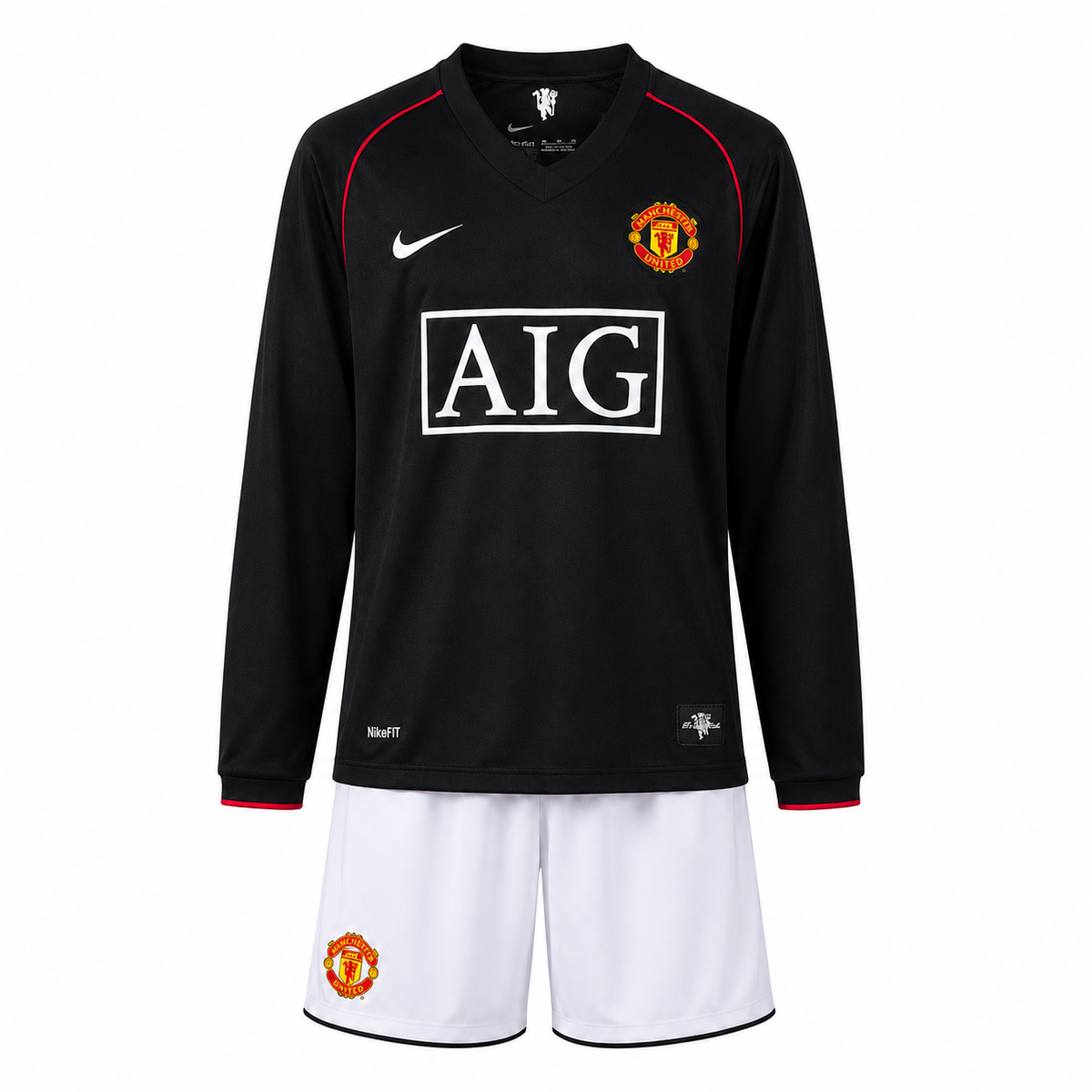 Manchester United 07/08 Black Manga Longa - Kids Kit - Retro