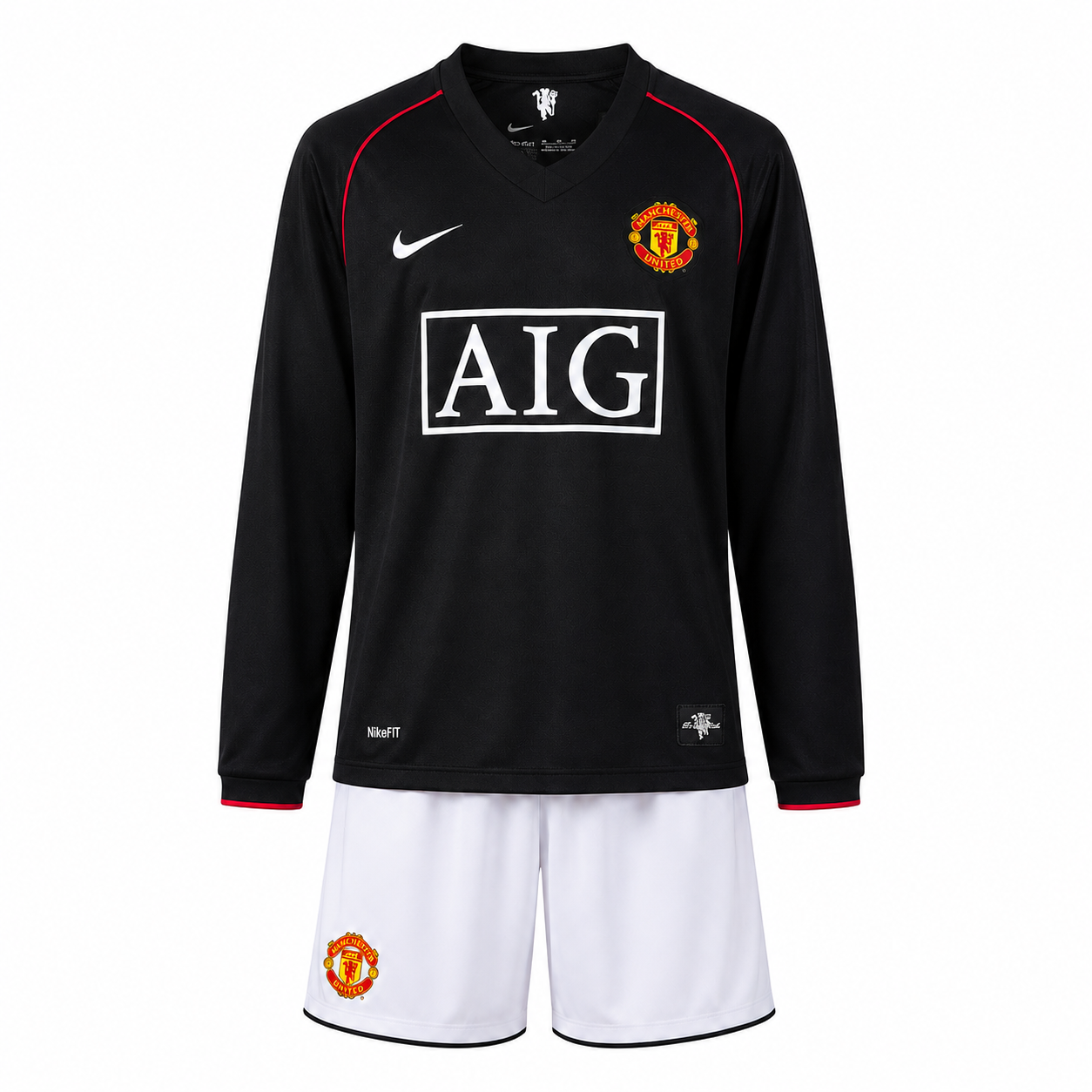 Manchester United 07/08 Black Manga Longa - Kids Kit - Retro