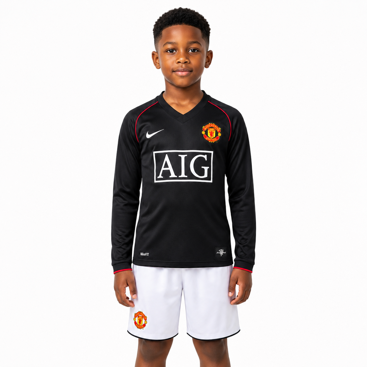 Manchester United 07/08 Black Manga Longa - Kids Kit - Retro
