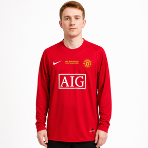Manchester United 07/08 Home Champions League Mangas longa - Retrô