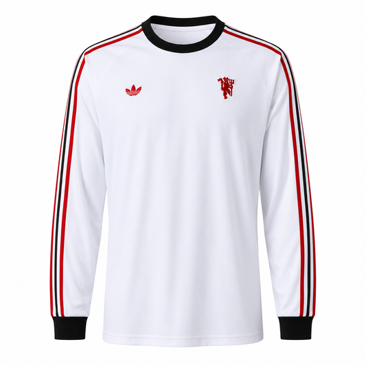 Manchester United Terrace Icons Branca - Manga Longa - Retrô
