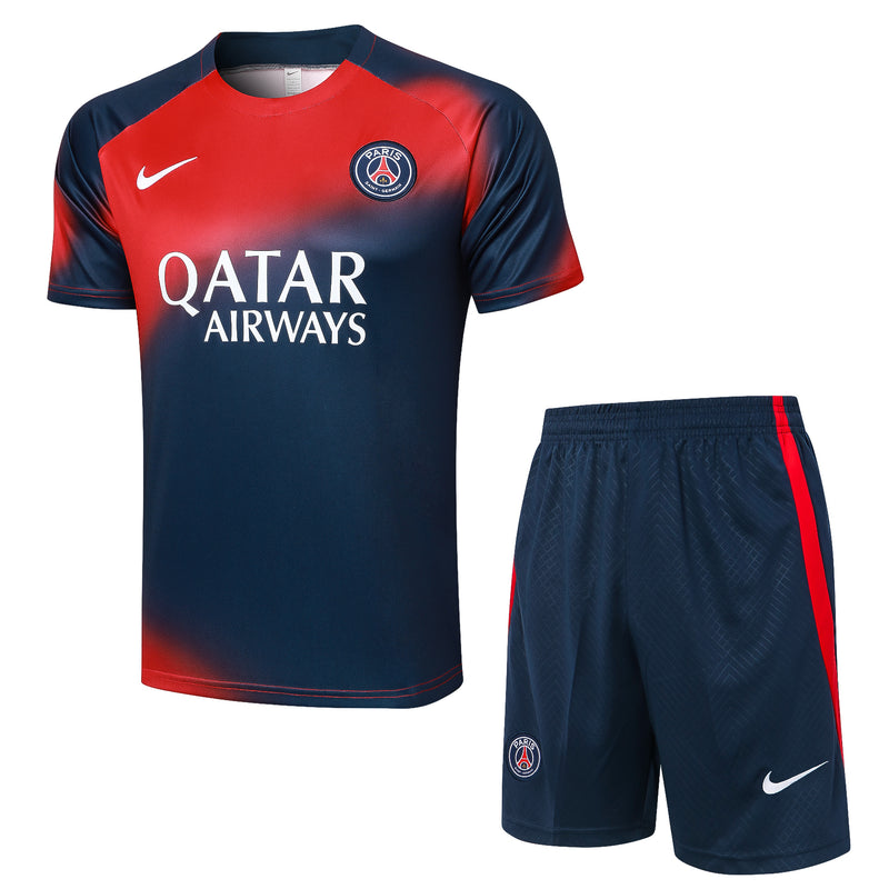 Paris Saint-Germain Training Set Short Sleeve Shirt + Shorts 24/25 - Men's Nike - Red/Royal Blue
