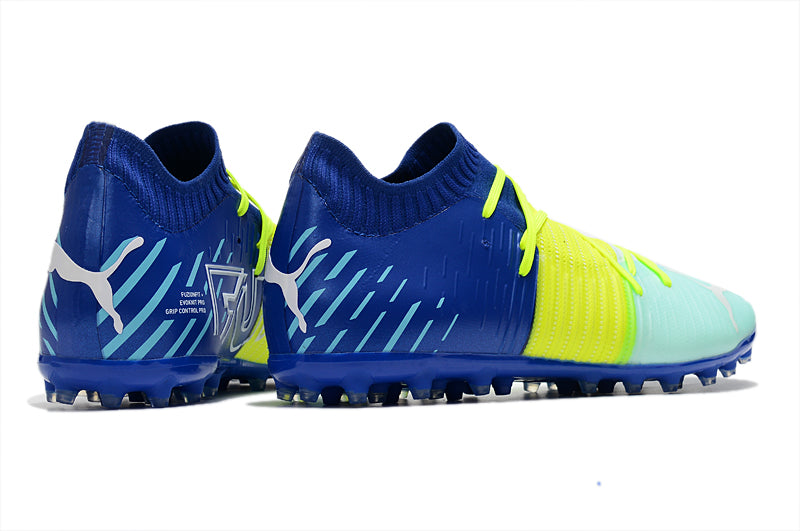 Chuteira Puma Future Z FG/AG - Azul/Amarelo/verde agua