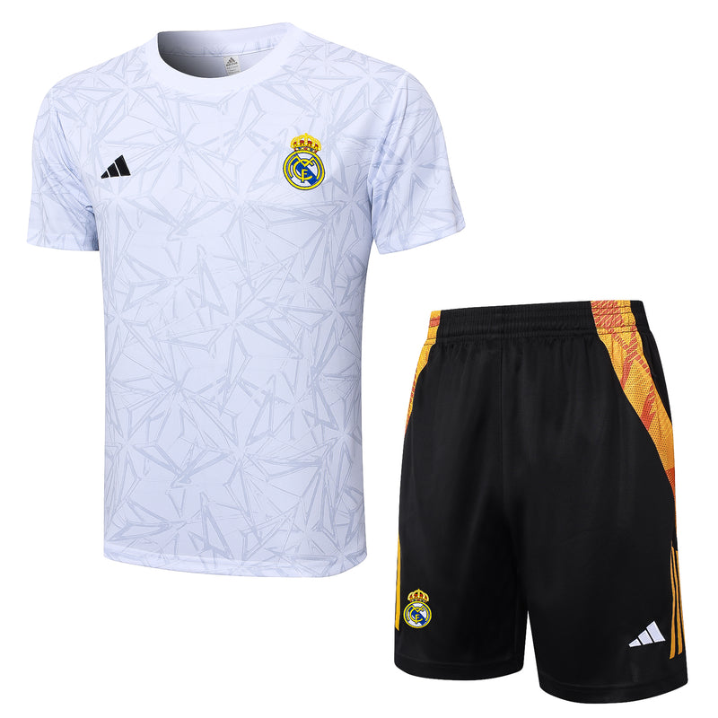 Conjunto Real Madrid Treino Camisa + short 24/25 - Masculino Adidas - Branco e Preto