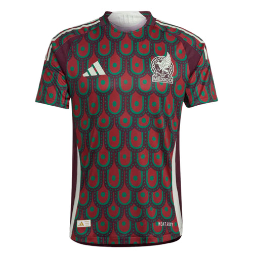 Camisa Seleção do México I 24/25 - Torcedor Adidas Masculina - Vinho com detalhes em vermelho e verde
