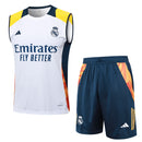 Conjunto Real Madrid Treino Camisa Regata + short 24/25 - Masculino adidas - Branco Com azul