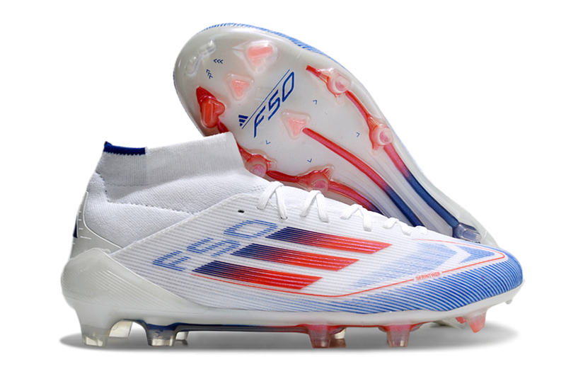 Adidas F50 Elite Mid High Top FG Football Boots - White and Blue