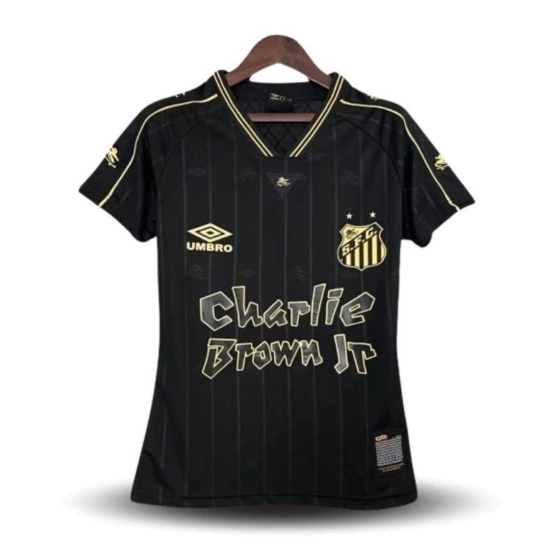 Camisa Feminina Santos Charlie Brown Jr 24 Preta Dourado