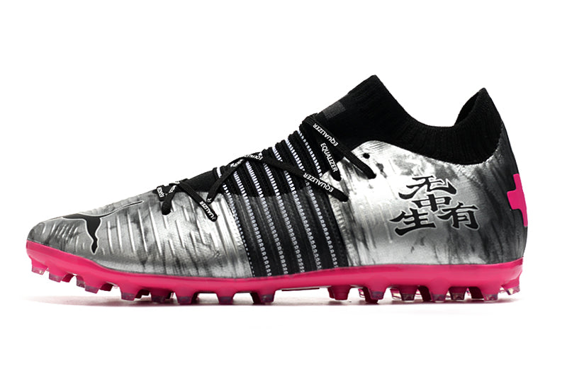 Chuteira Puma Future Z FG/AG - Cinza/rosa/amarelo